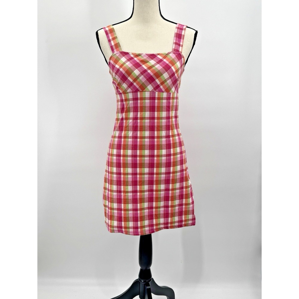 VTG 90s Y2K Pink Plaid Mini Dress 5 Babydoll Cotton Clueless Preppy Twee Summer